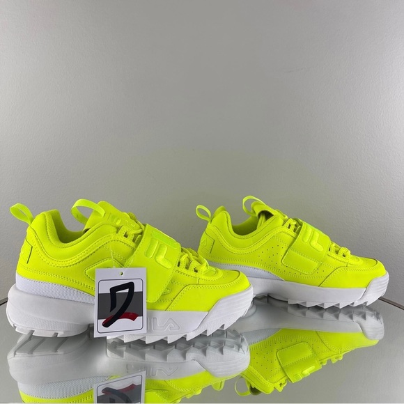 FILA Women’s Neon Safety Yellow Distruptor II Applique Chunky Sneakers - Picture 3 of 11